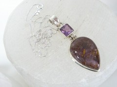 Vintage Sterling Silver 925 Large Natural Purple Rutilated Quartz Necklace