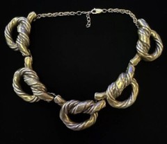 Vintage “RARE ” 925 Sterling Silver W/touch Gold 5 Knotted Rope Necklace 15.5