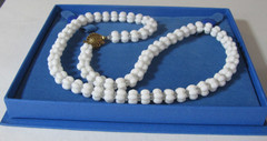 Vintage White Milk Glass Necklace Molded Cloud Bubble Beads Slide Clasp