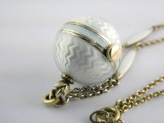 Gubelin Swiss White Guilloche Enamel Watch Necklace Sterling Silver WORKING 30g