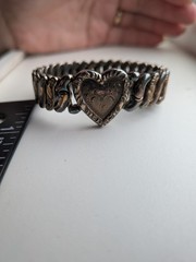 VTG WWII 1940s LaMode Sweetheart Heart Expansion Bracelet Precious Metal Petina