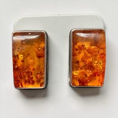 Vintage 925 Sterling Silver Genuine AMBER Oblong CLIP ON Earrings 3/4” Long EC