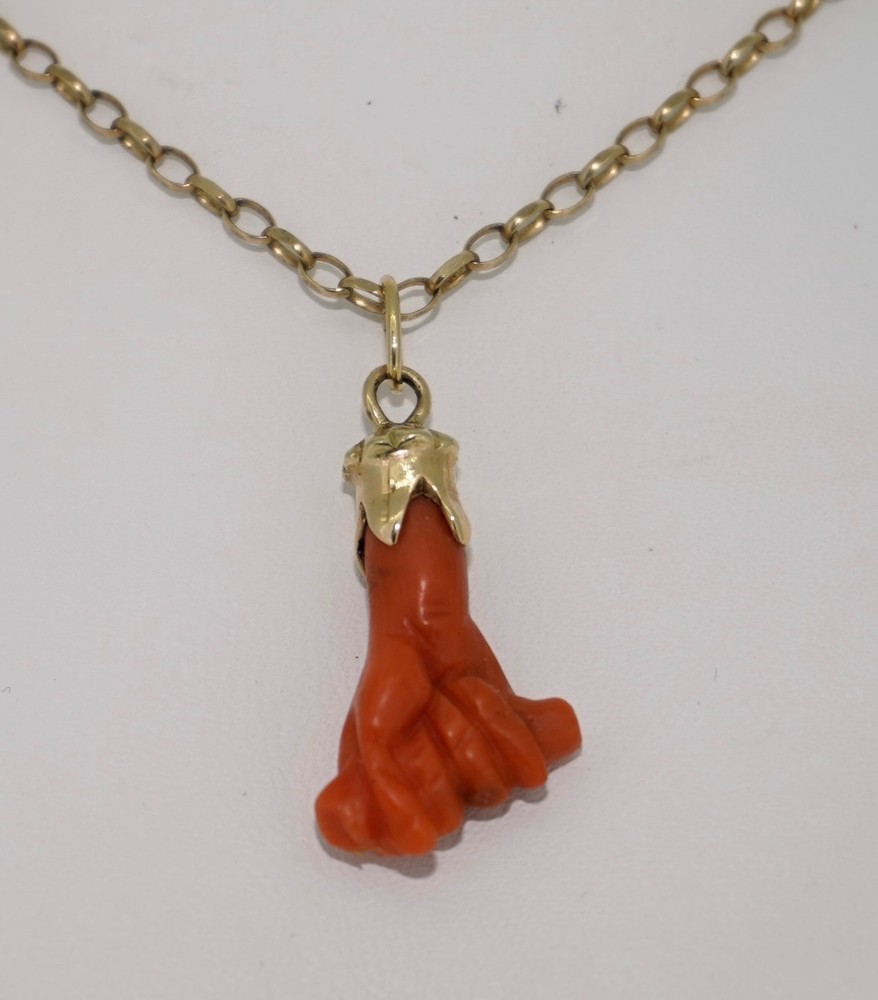 Victorian 14K Coral Figa Talisman Pendant