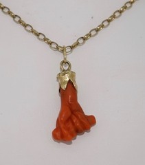Victorian 14K Coral Figa Talisman Pendant