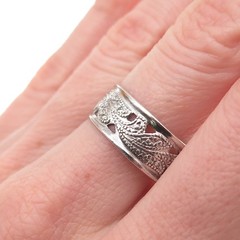 ESPO Joseph Esposito Sterling Silver Antique Art Deco Floral Band Ring Size 9.75