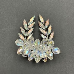 VTG AB Aurora Borealis Crystals Rhinestones 3D Cluster Leaf Brooch Pin Rhodium