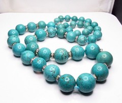 Vintage Turquoise Howlite Necklace BIG Bead Long Heavy