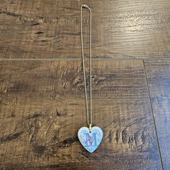 Vintage Ceramic Porcelain Heart Pendant Necklace Floral Letter Initial M Cottage
