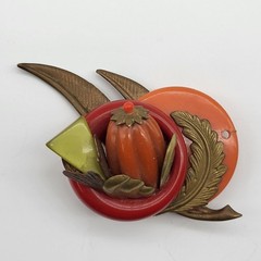 Beautiful Mixed Media Found Art Brooch pin Artisan Halloween Pumpkin Fall OOAK
