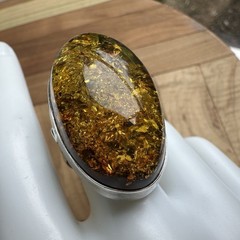 VTG Baltic Amber Statement Ring Size 8.5 Oval Large Chunky 925 Sterling 13.6g
