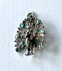 Sterling silver vintage charm, peacock