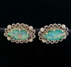 Vintage Jewelry 3pc Lot (1pr) .925 Screw Back Earring (1) Abalone Inlay Bracelet