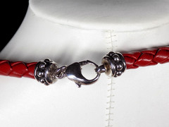 Vintage Honora Pearl Collar Necklace Red Braided Leather 925 Sterling Silver