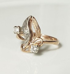 Vintage Original Number Ring Natural Diamonds Solid White/Rose Gold (585) 14K