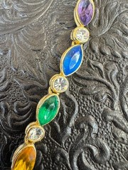 Vintage Gold Tone Rainbow Marquise Rhinestone Tennis Bracelet Purple Blue Green