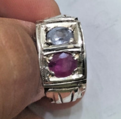 Natural Blue Ceylon Stone & Natural Ruby Stone Ring Two Stones Ring Birth Ring