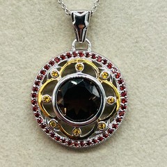 Sterling Silver 925 Open Work Crystal Round Signed NF Pendant Chain Necklace JTV