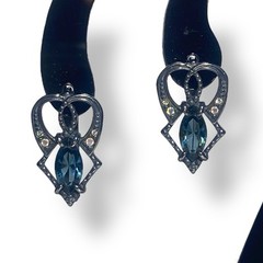 Vintage Earrings Silver Tone Heart Shape Blue Marquise Cut Stone Costume Jewelry
