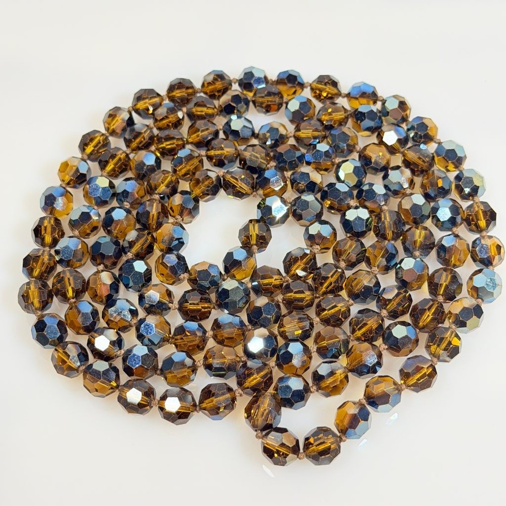 Vintage Crystal Necklace Root Beer AB Aurora Borealis 52 in Opera Length