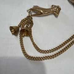 CORO GOLD TONE VINTAGE 1940’s DOOR KNOCKER WITH HAND CHAIN AND BELLS BROOCH SET