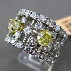 ESTATE WIDE 3.51CT WHITE & FANCY YELLOW DIAMOND 18KT WHITE GOLD ETOILE FUN RING