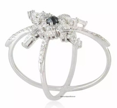 Black Onyx With Multi Shape Transparent Cubic Zirconia In 925 Silver Unique Band
