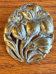 Vtg Art Nouveau Lily Flower Large St Anthony Religious Silver Copper Oval Brooch