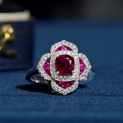 Art Deco Style Ruby Lab Created Diamond Wedding Women’s 14K White Gold FN Ring