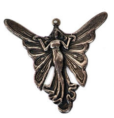 Sterling Silver Art Nouveau Lady with Butterfly Wings Fairy Pendant 1.25″