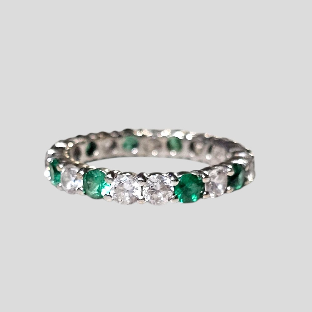 Eternity Band Size 6.5 Clear And Green Stones