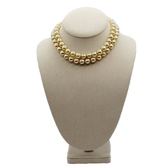 Double Strand 1950s Pearly Light Gold Color Beaded Choker Vtg Necklace 15 Inch
