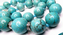Vintage Turquoise Howlite Necklace BIG Bead Long Heavy