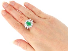 2.31Ct Emerald and 2.12Ct Diamond 18k White Gold Cluster Ring Circa 1970