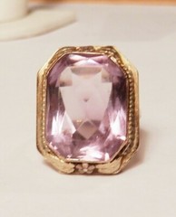 Antique Octagon 17x14mm Amethyst 14K Yellow Gold Ring 7.25 Flower Accent