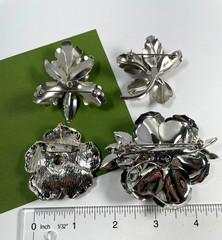 4 Vintage Brooch Pin Flowers Floral Iris Joclyn Lot Silver Tone Good Condition