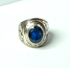 VG STERLING SILVER MENS MILITARY SNIPER BLUE SAPPHIRE RING SZ 10.25 & 21MM 11gr