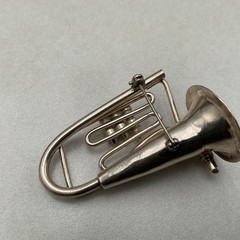 Vintage Silver Tone Trumpet Horn Brooch Music Instrument Pin Minimalist Jazz