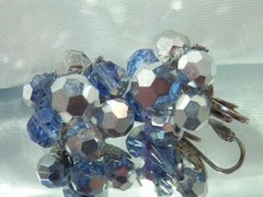 WOW Stunning Sparkling Jet Hamitet Blue Crystal Vintage 50’s Clip Earrings 595j1