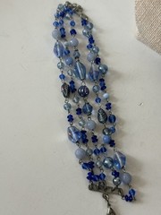 Vintage Blue Art Glass Bead Tassel Necklace 5 Strand Bracelet Set Boho Y2K L017