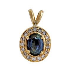 Estate 1950 – 1960 1.00ct Oval Sapphire Diamond 14k Yellow Gold Pendant