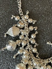 Vintage Silver-Tone Beaded Charm Necklace with Dangling Ornaments – 17”