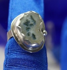 3/4″ Brutalist estate black white Quartz 0.925 Sterling Silver Ring size 4
