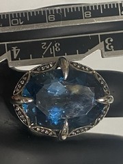 Large London Blue Topaz White Zircon 26ctw Sterling Silver Ring QVC Size 6