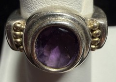 Vintage Sterling Silver And 8k? Gold? Faceted Amethyst Ring Size 7.25