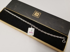 Vintage General Motors Pink Gems 12k White Gold Filled Service Award Bracelet 7″