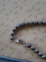 Vntg Japan textured metal beads silvertone necklace Rare