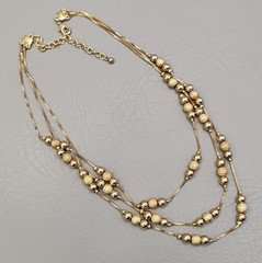 Layered Necklace Gold Tone Station Beaded Textured Glossy 19″