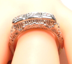 Antique Three Diamond Engagement 14K White Gold Ring Size 7.25 UK-O EGL USA Deco