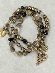 Triple Strand Stretch Bracelet Copper Color Clear & Black Crystal Beads