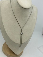 Vintage CZ Sterling Silver Signed 925 Lariat Tassel Snake Chain Crystal Necklace
